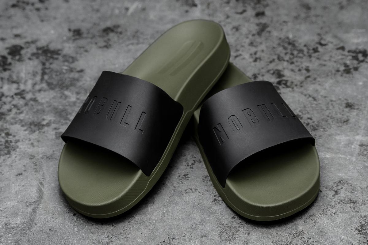 Nobull Men's Slides Black Dark Green | Australia (QR8529)